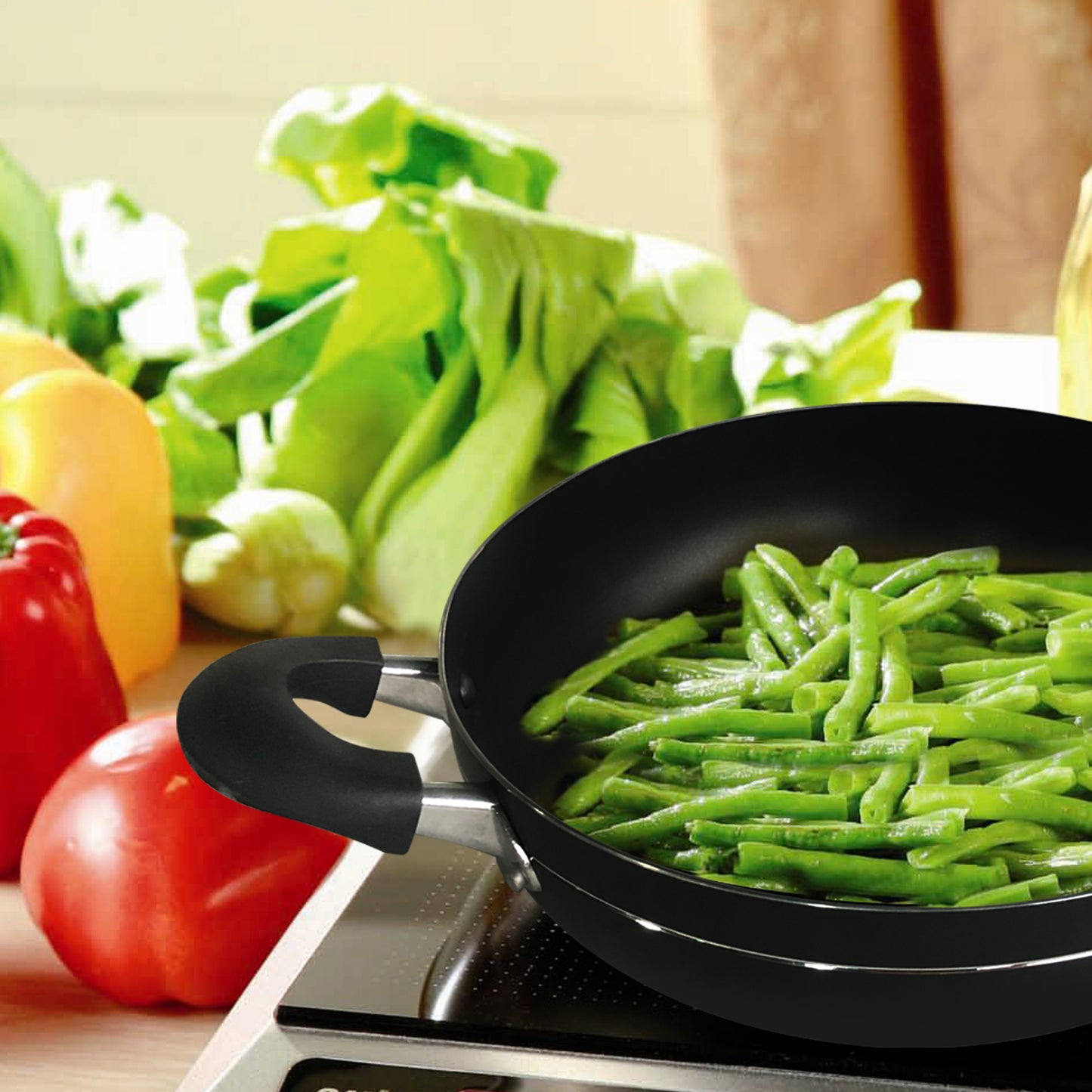 
                  
                    Bene Casa 12-inch aluminum wok, stir-fry pan, non-stick wok, stay cool double handle pan, dishwasher safe, oven safe pan
                  
                