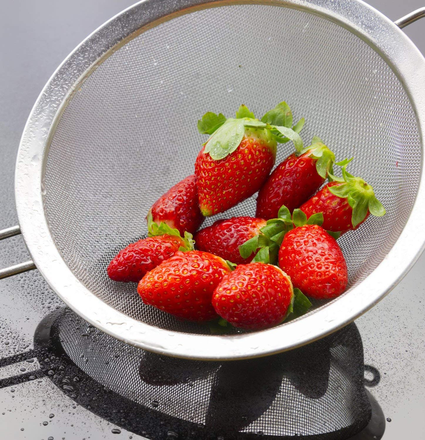 
                  
                    Bene Casa 7-inch stainless-steel strainer, fine mesh strainer, resting ring, double handle strainer, secure grip strainer, dishwasher safe
                  
                