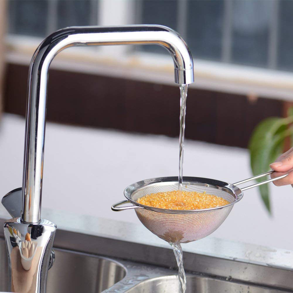 
                  
                    Bene Casa 7-inch stainless-steel strainer, fine mesh strainer, resting ring, double handle strainer, secure grip strainer, dishwasher safe
                  
                