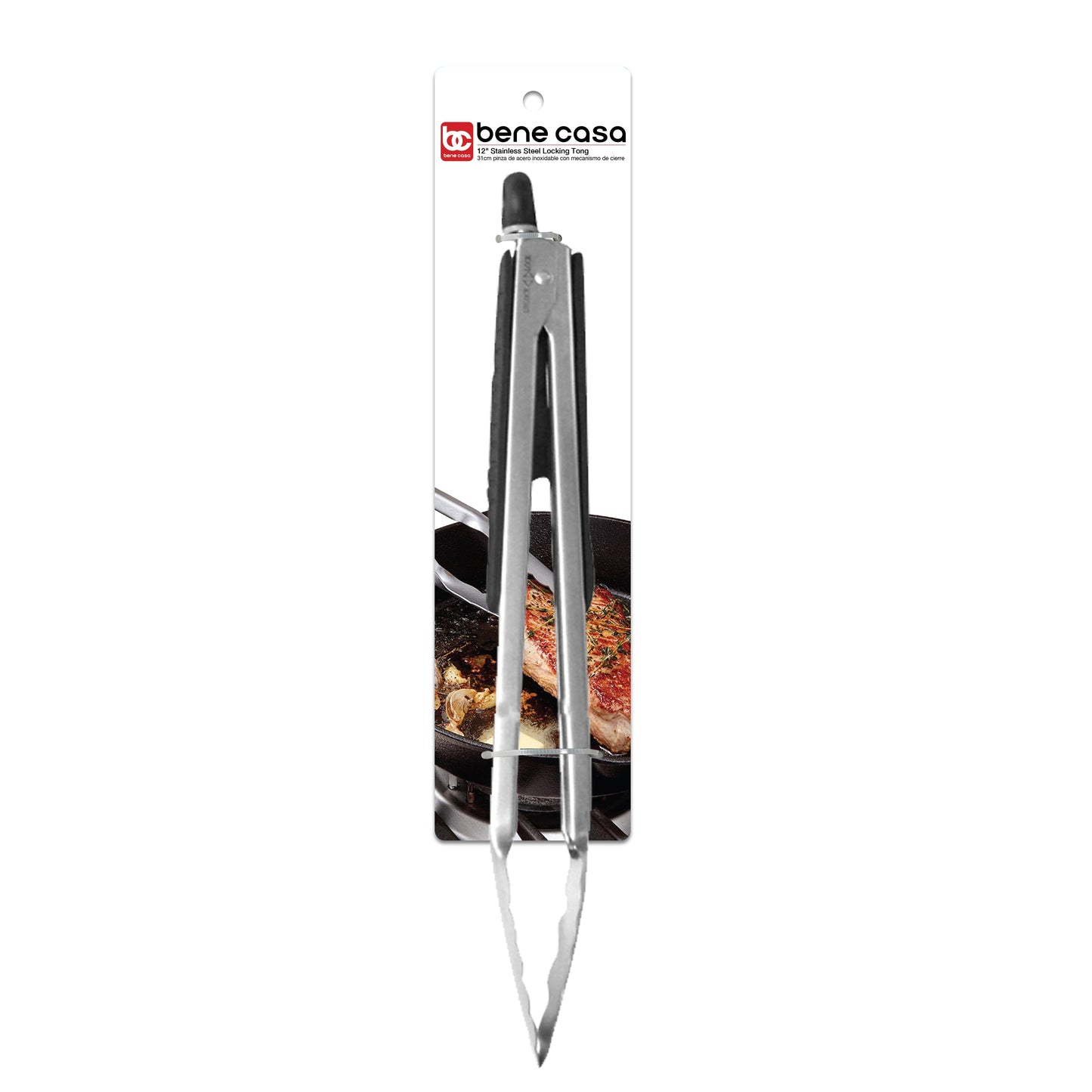 
                  
                    Bene Casa 12-inch stainless-steel locking tongs, comfort grip tongs, easy store tongs, stainless-steel meat turners, dishwasher safe tongs
                  
                