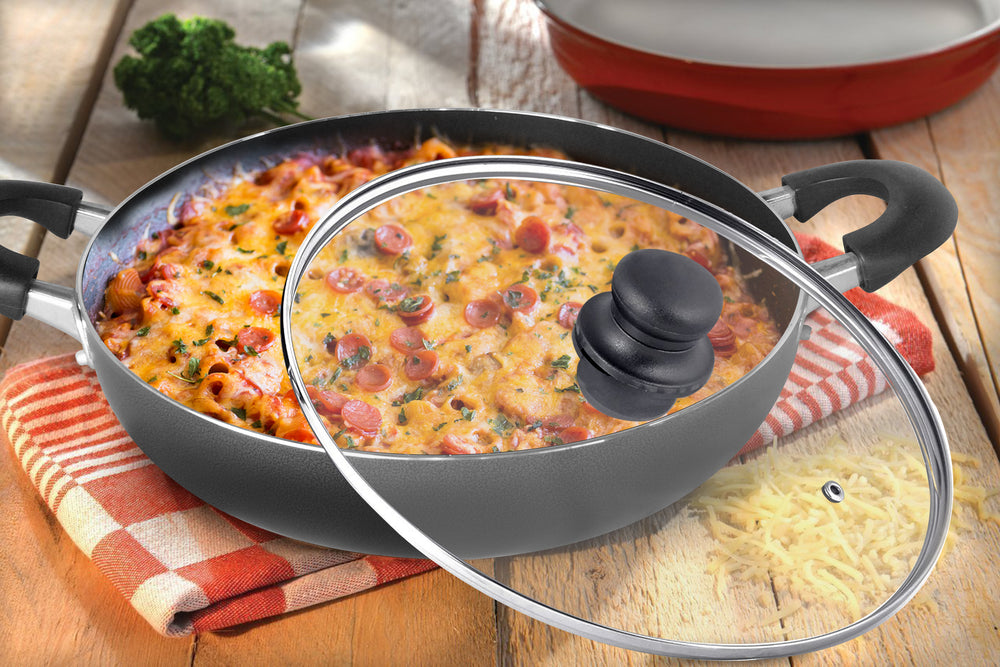 
                  
                    Bene Casa 5.2-Quart/4.9-liter non-stick casserole, tempered glass lid, speckled charcoal-black, heat resistant handles, dishwasher safe, easy clean
                  
                