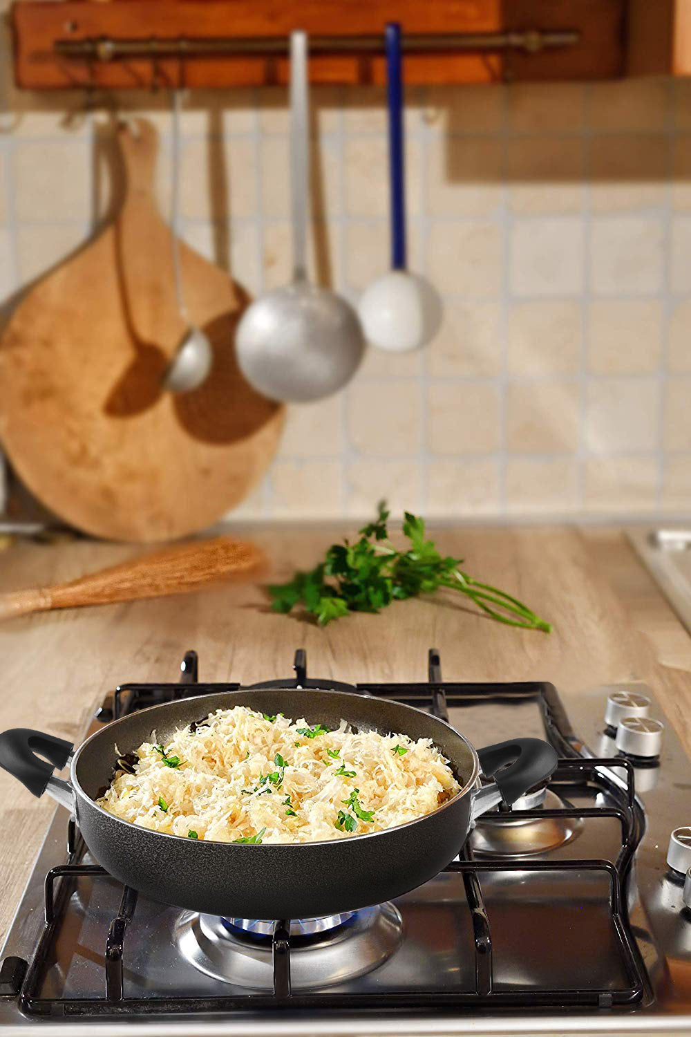 
                  
                    Bene Casa 5.2-Quart/4.9-liter non-stick casserole, tempered glass lid, speckled charcoal-black, heat resistant handles, dishwasher safe, easy clean
                  
                