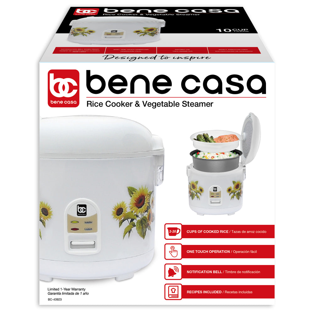 
                  
                    Bene Casa 7 cup stainless-steel thermo rice cooker, stainless steel and black design, cool touch rice cooker, simple operation, dishwasher safe
                  
                