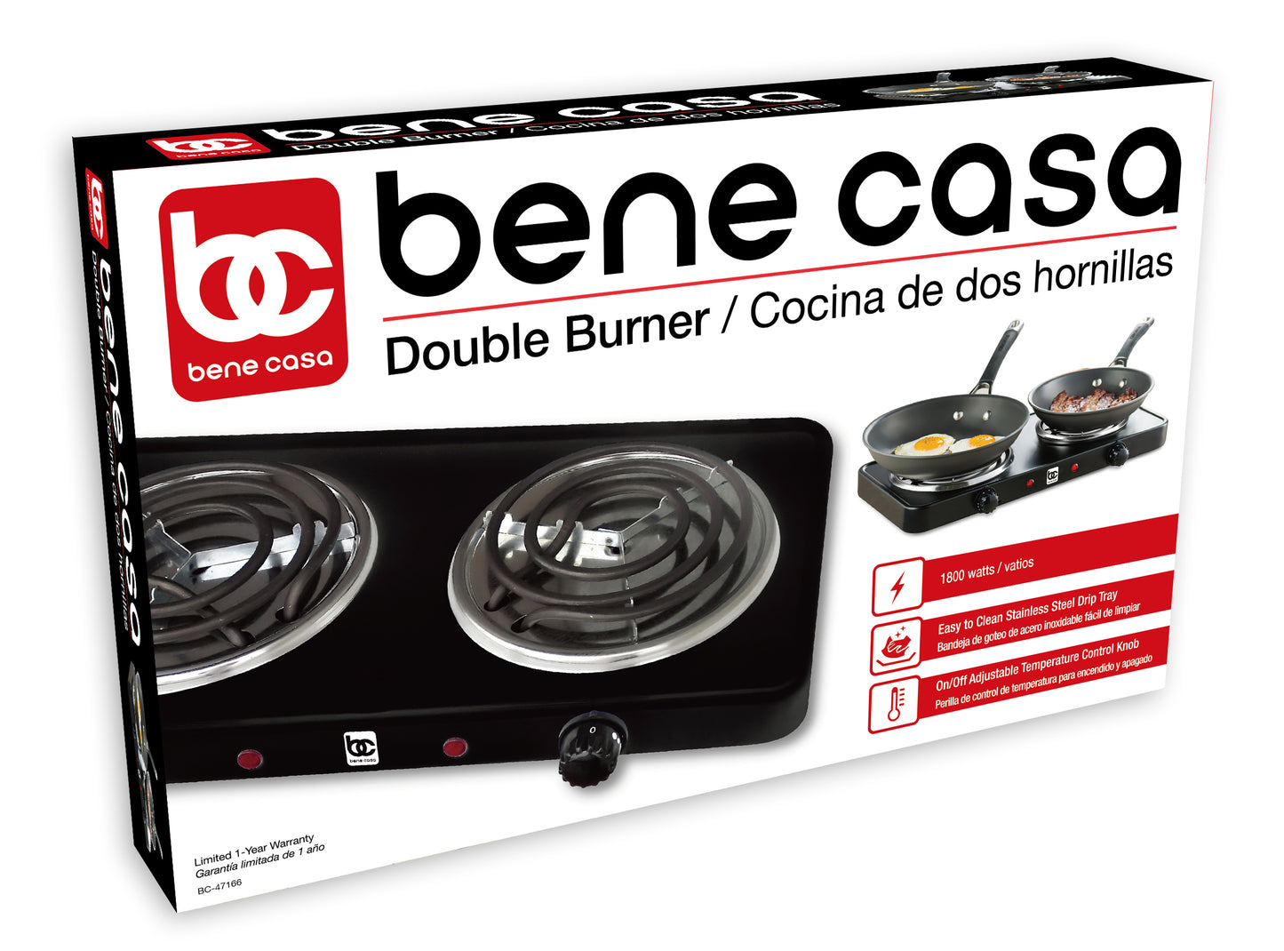 Bene Casa cast-iron double burner w/ griddle, 55000 BTU, stainless ste