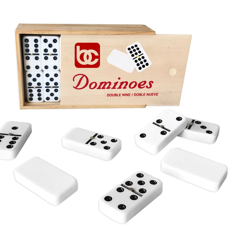 Bene Casa handcrafted double 9, 55-tile domino set, wooden sliding lid box