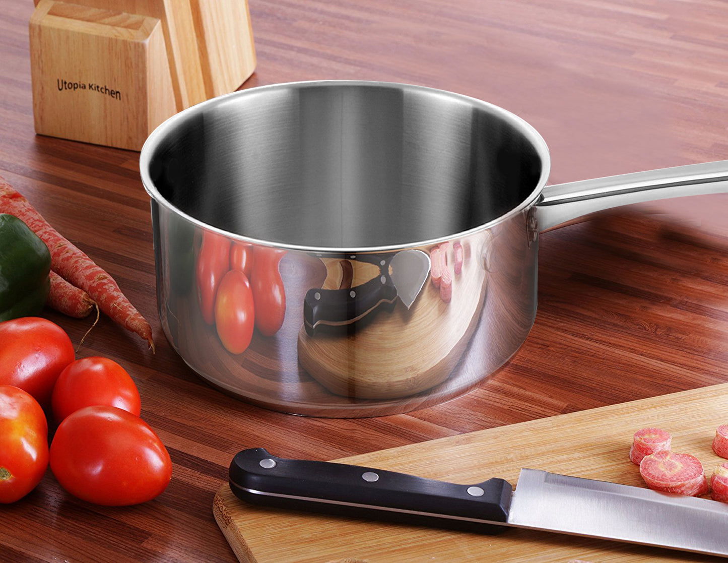 Central Exclusive 4 1/2 qt Stainless Steel Sauce Pan - 8Dia x 5 1/2H