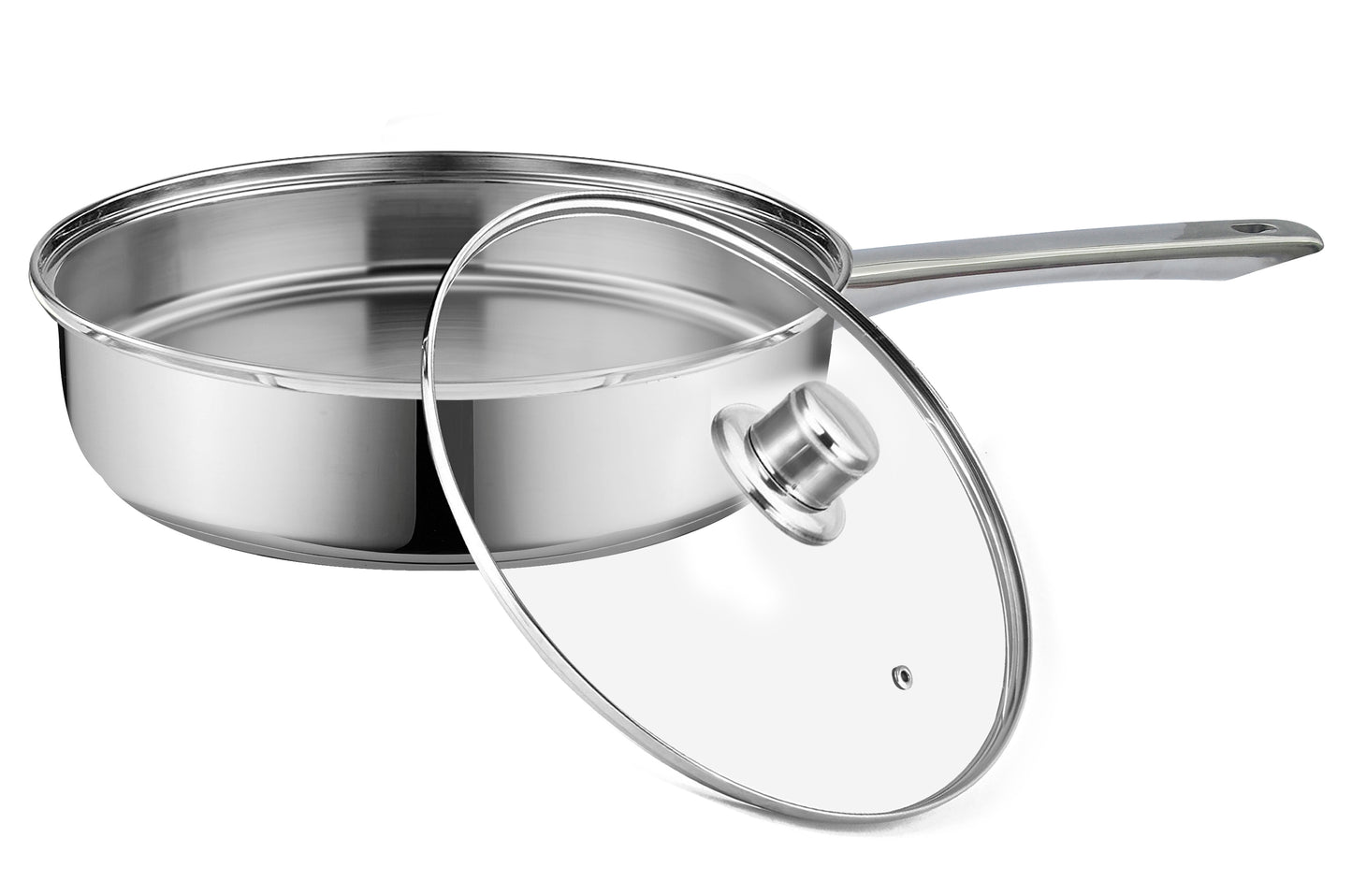 
                  
                    Bene Casa 10-inch stainless-steel deep-dished fry pan w/ tempered glass lid
                  
                