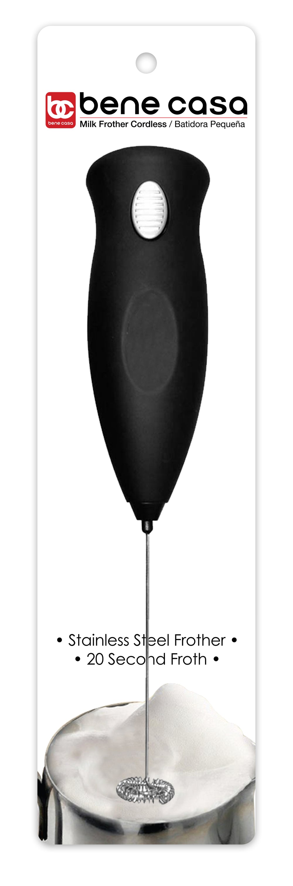 Bene Casa cordless milk frother, hot and cold milk frother, portable, easy grip
