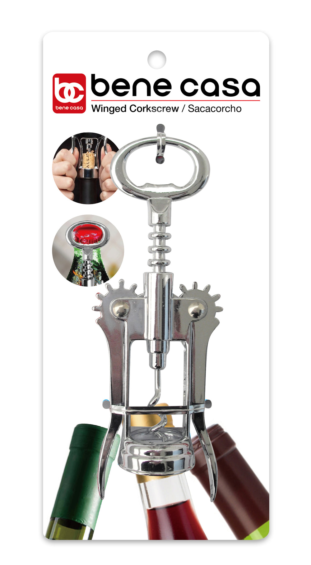 Bene Casa chrome winged corkscrew, bottle opener, twin lever, dishwasher safe