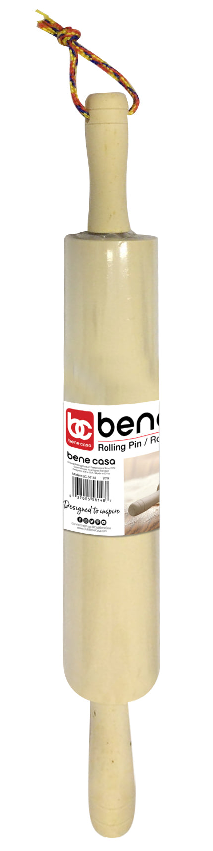 Bene Casa 18-inch wooden rolling pin, comfort handle rolling pin, easy clean, smooth rolling action rolling pin perfect for your kitchen