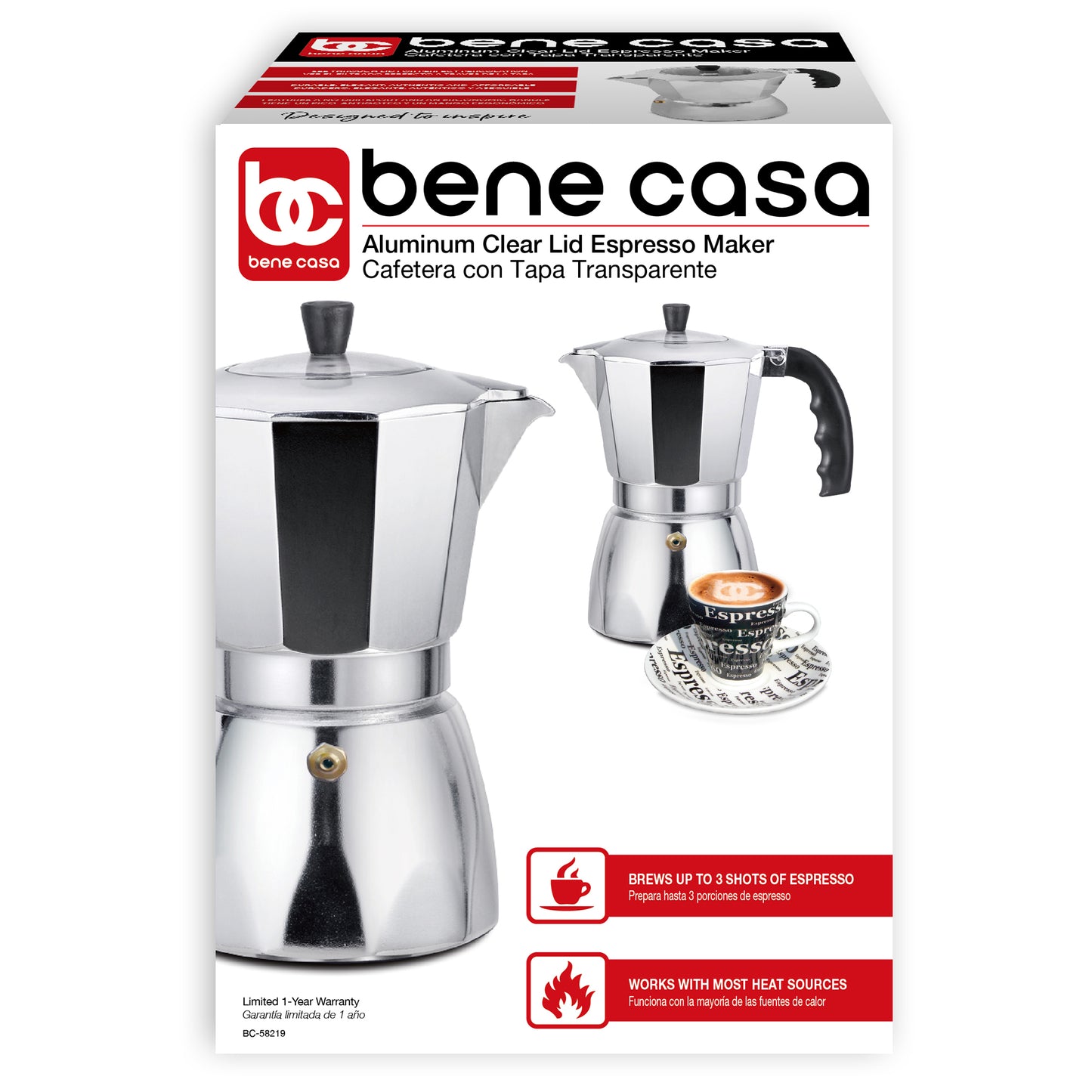 Bene Casa 4-Cup Stainless Steel Espresso Makerw/Steam Frother