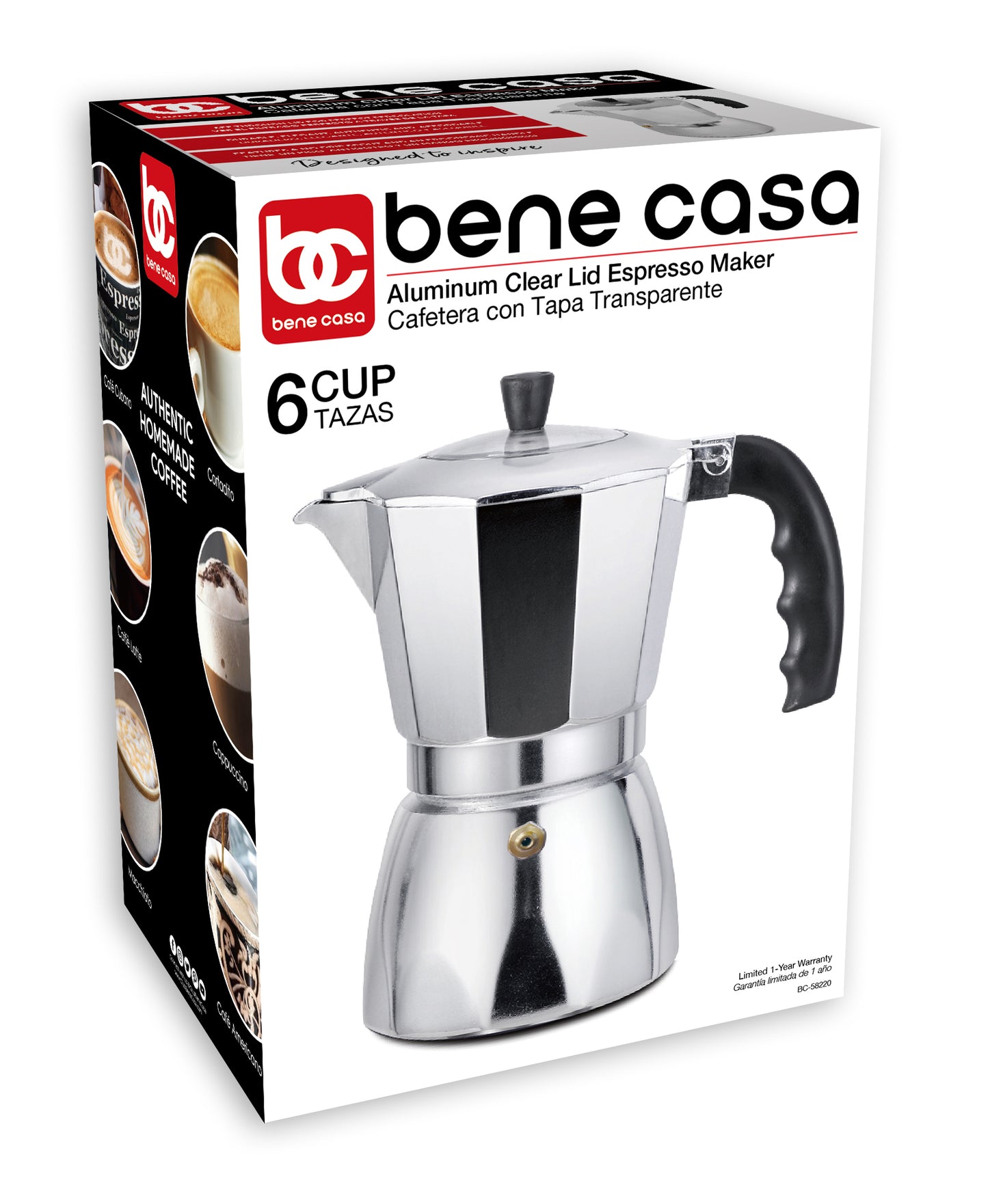 Bene Casa Stove Top See Thru Lid Espresso Coffee Maker, 6 CUP
