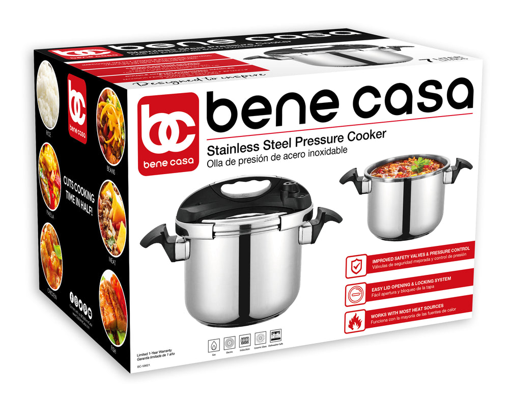 
                  
                    Bene Casa 7-Liter Stainless Steel Pressure Cooker, Twist Locking Lid
                  
                