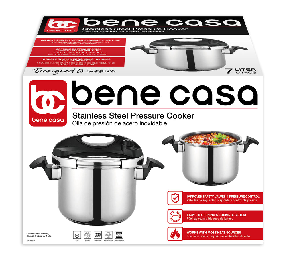 
                  
                    Bene Casa 7-Liter Stainless Steel Pressure Cooker, Twist Locking Lid
                  
                