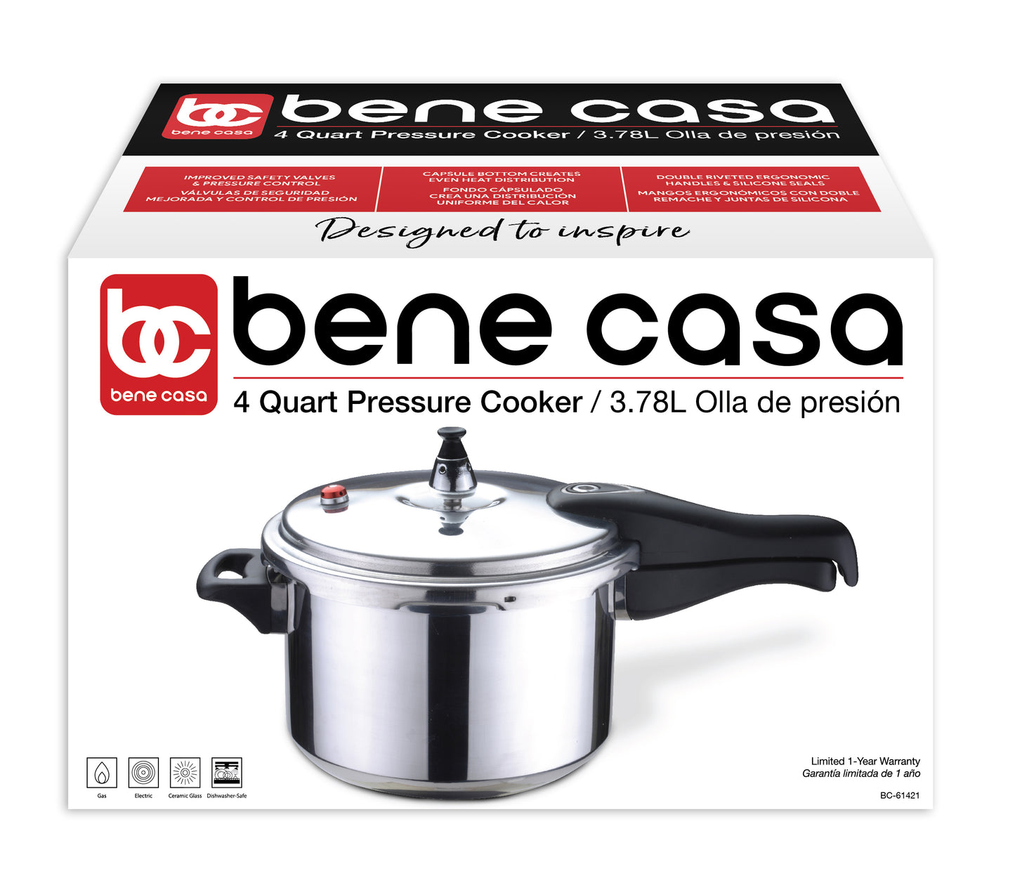 Bene Casa 4.2-Quart Capacity Aluminum Pressure Cooker