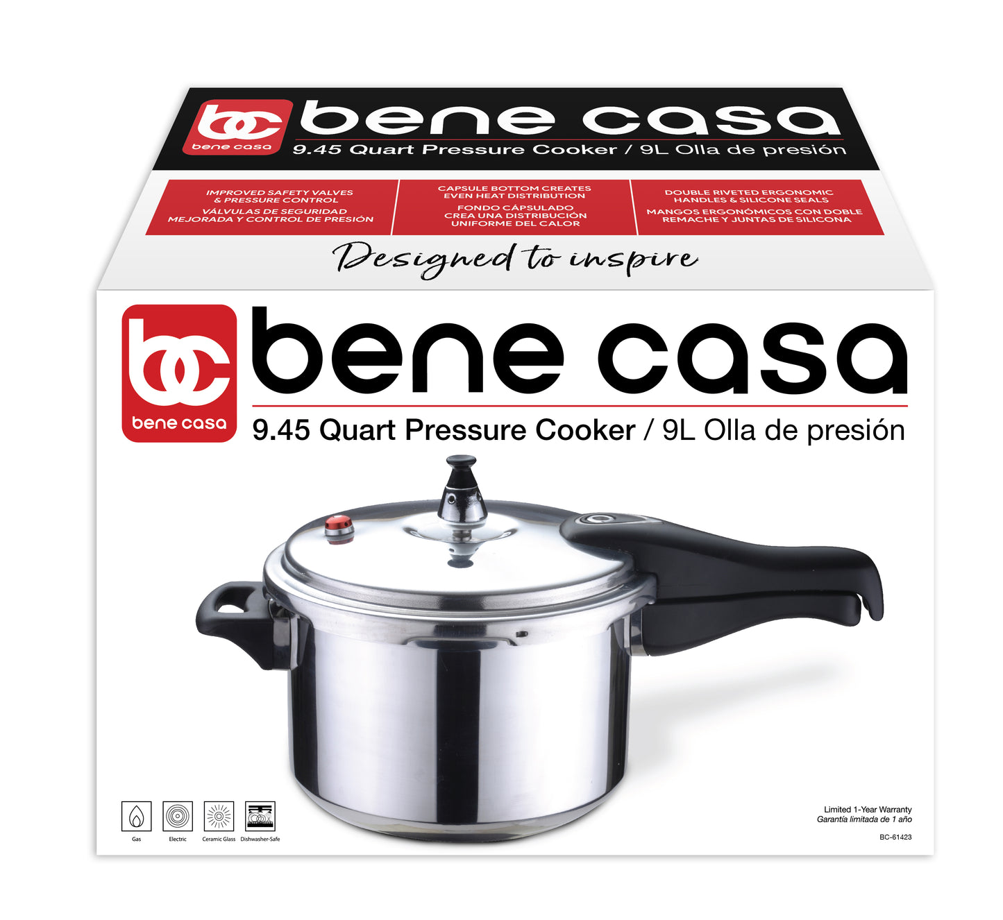 Bene Casa BC-58782 5.29 Quart Aluminum Pressure Cooker / BrandsMart USA