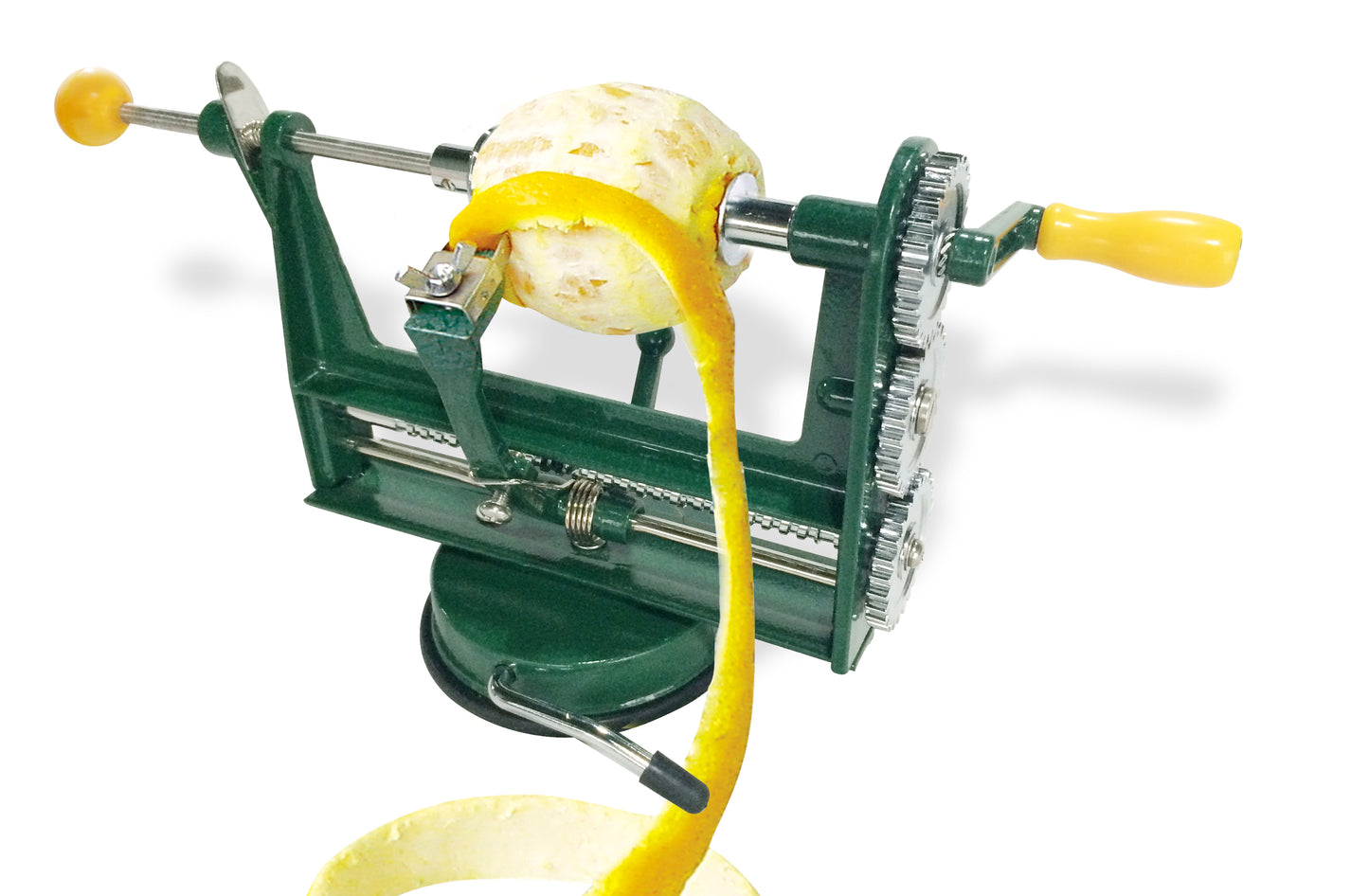 
                  
                    Bene Casa manual crank produce peeler, stainless-steel blade, steel produce peeler, orange peeler, suction cup peeler
                  
                