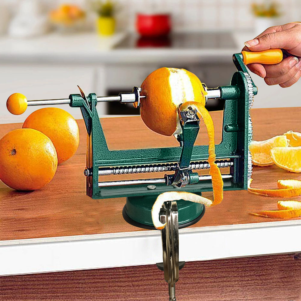 Bene Casa manual crank produce peeler, stainless-steel blade, suction cup base