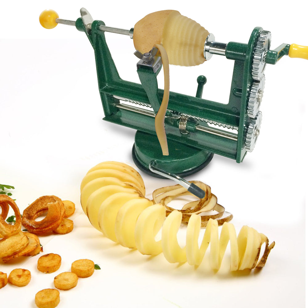 Bene Casa manual crank produce peeler, stainless-steel blade, suction cup base
