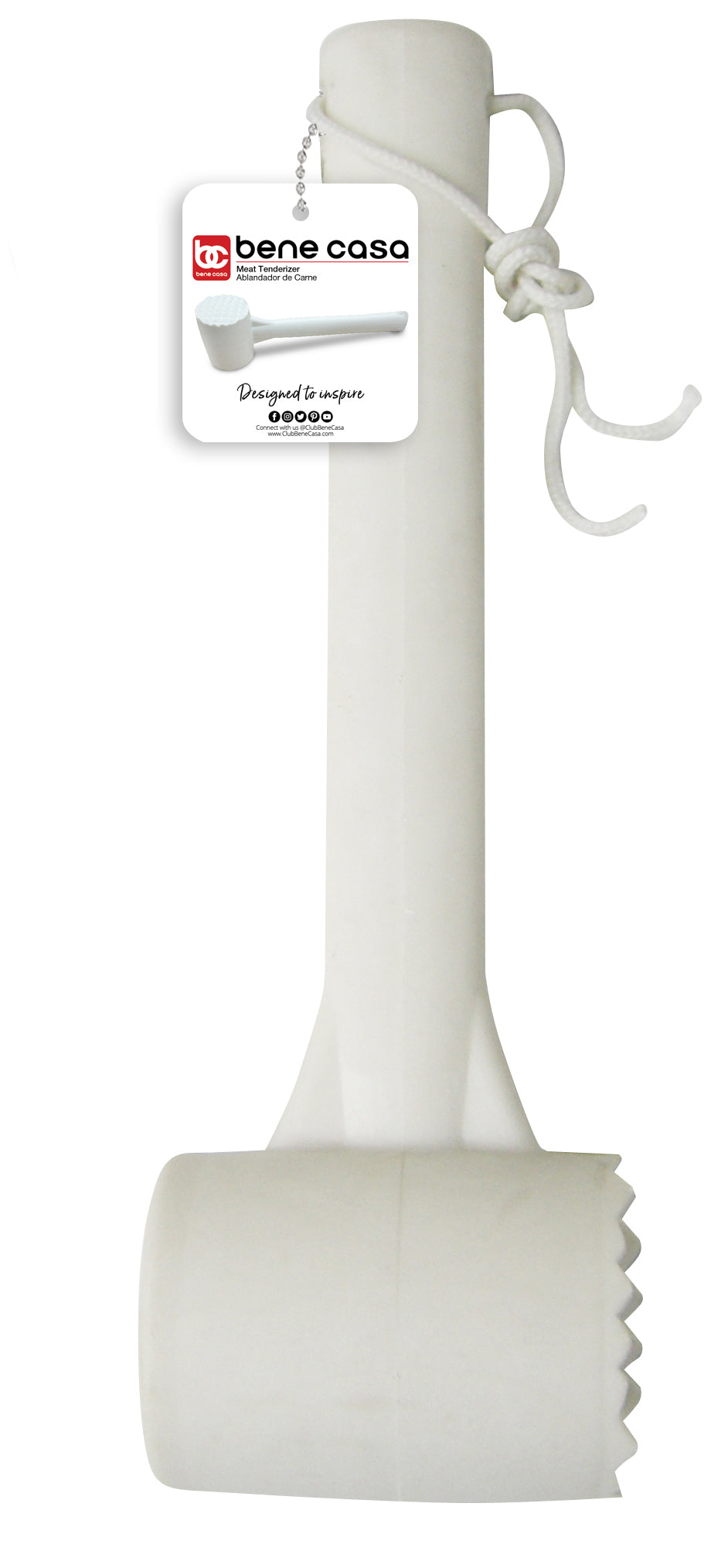 Bene Casa plastic meat tenderizer, 10-inch long meat tenderizer, smooth and textured tenderizer. Easy grip, easy clean, flatten and tenderize