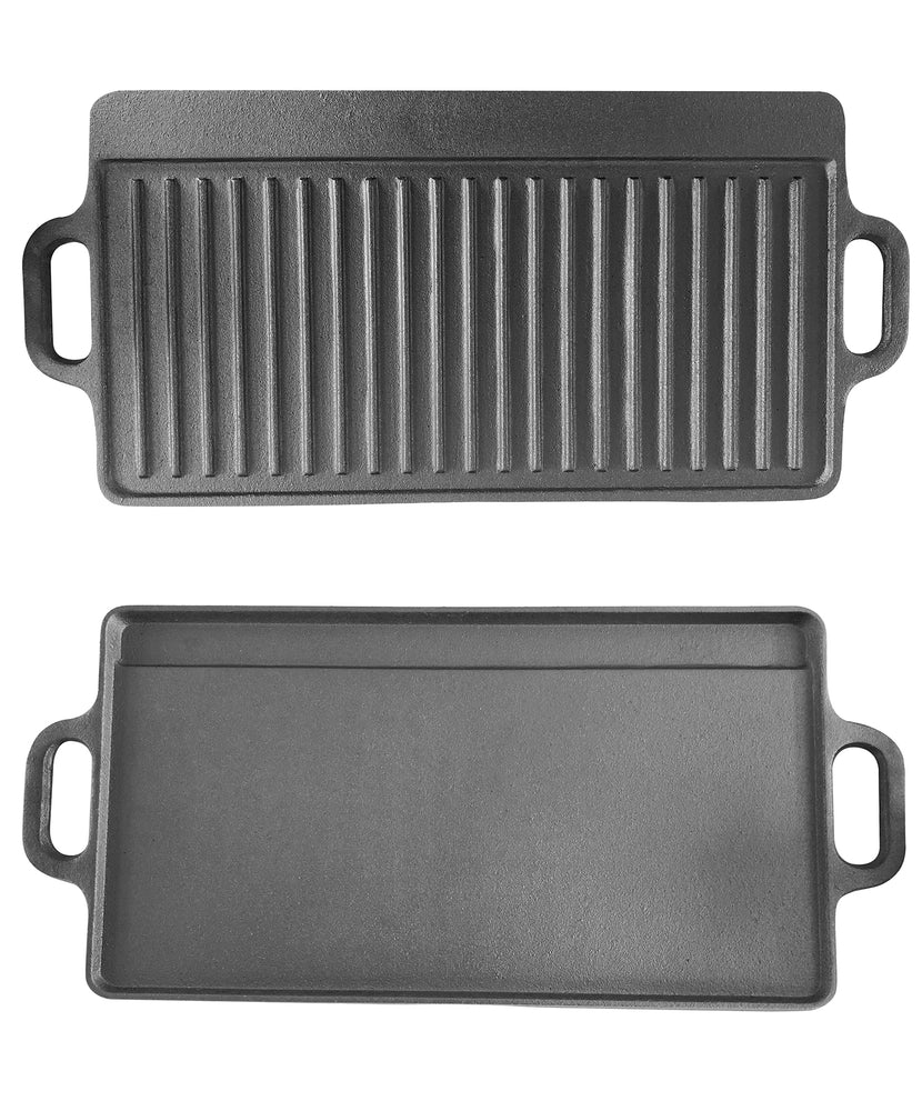 
                  
                    Bene Casa 15-inch reversable cast-iron griddle, fine grain cast-iron, griddle for double burners, campfire griddle, oven griddle, easy grip handles
                  
                