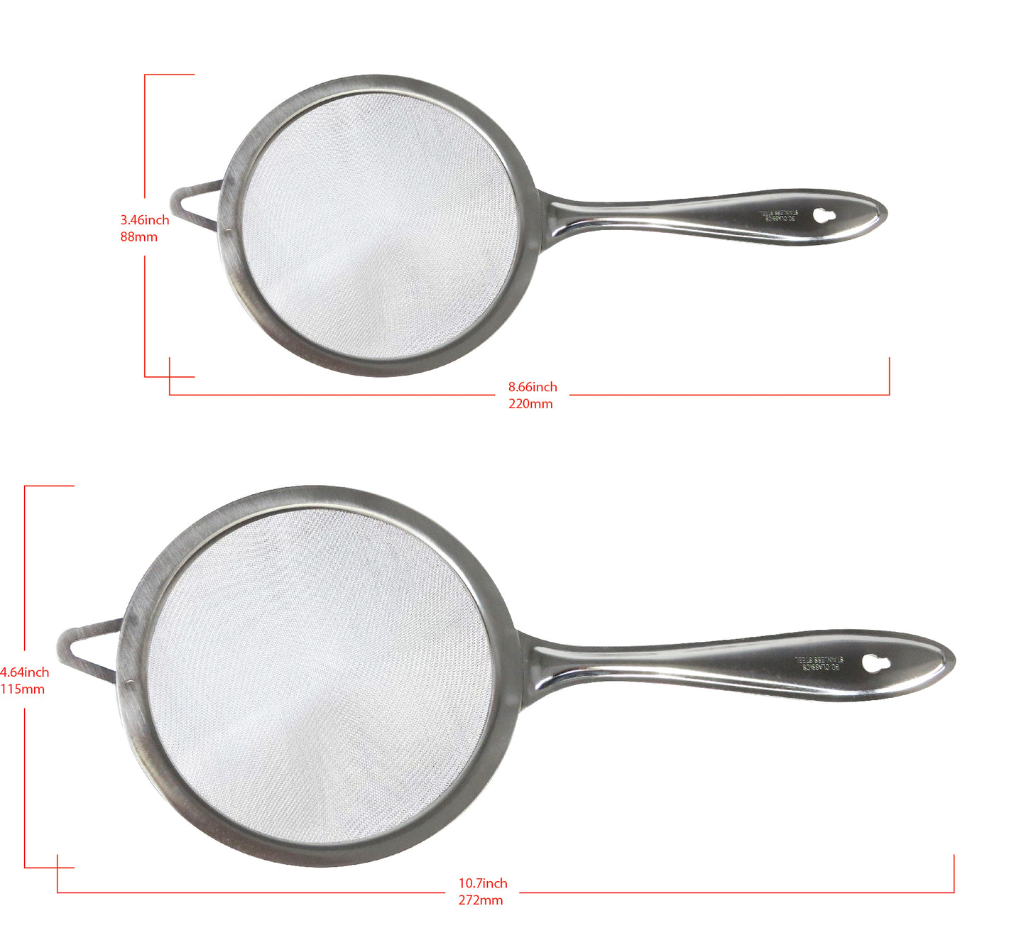 
                  
                    Bene Casa 2-piece stainless-steel strainer set, 10.6-inch strainer, 8-inch strainer, fine mesh strainer, sifter, dishwasher safe strainer
                  
                