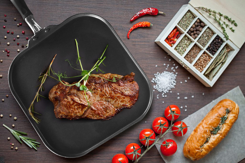 Steak Pan, Aluminum Square Grill Pan, Skillet Pan With Handle