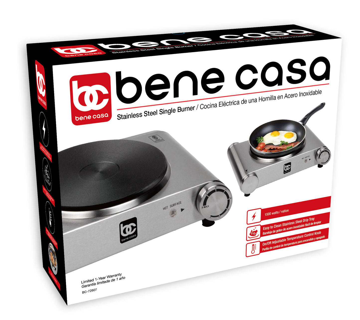 
                  
                    Bene Casa stainless-steel single burner, 1500-watt single burner, cast iron heat surface
                  
                