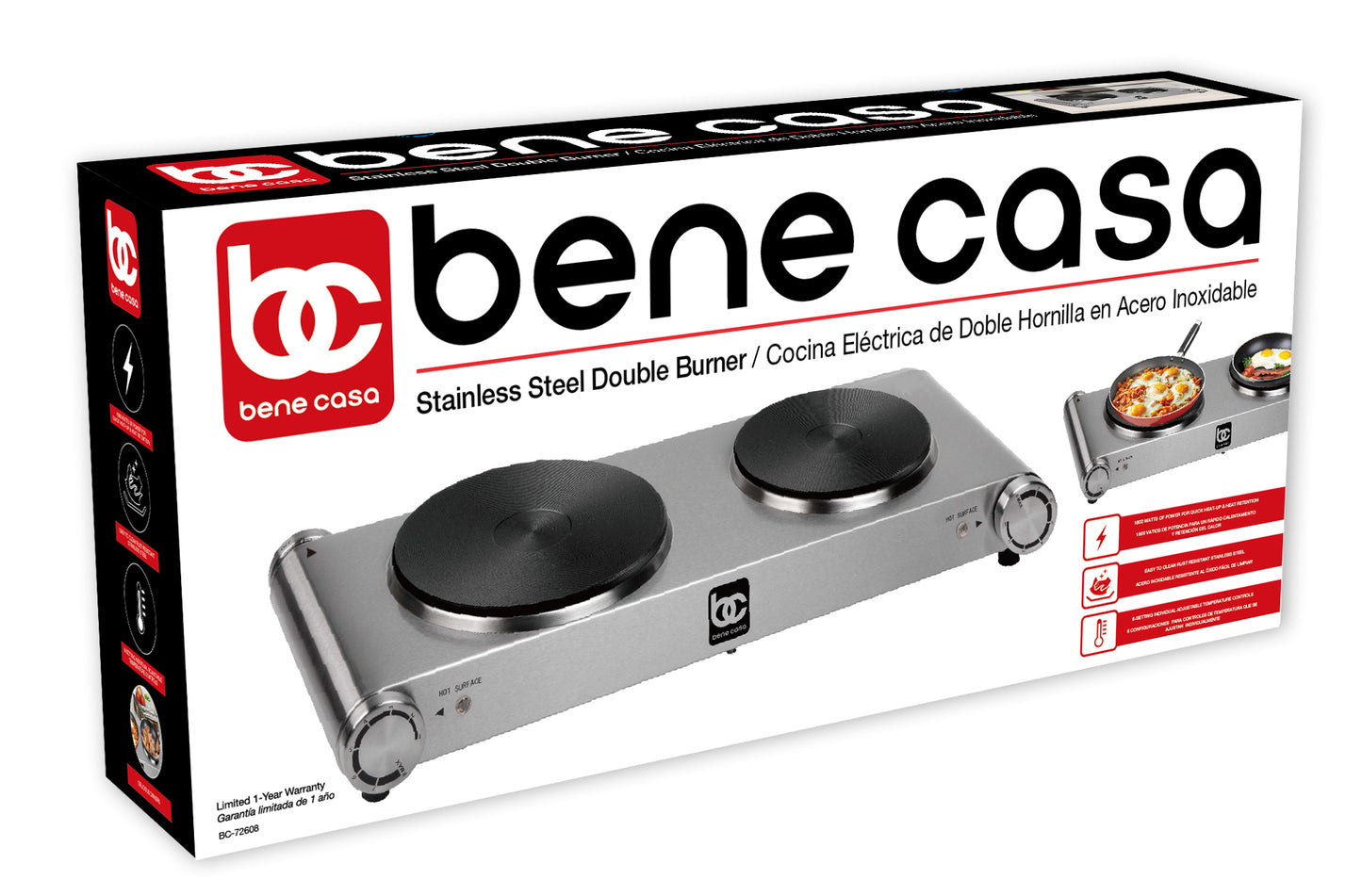 
                  
                    Bene Casa 1500-watt Single Burner, Stainless-Steel Base, Cast Iron Heat Surface
                  
                