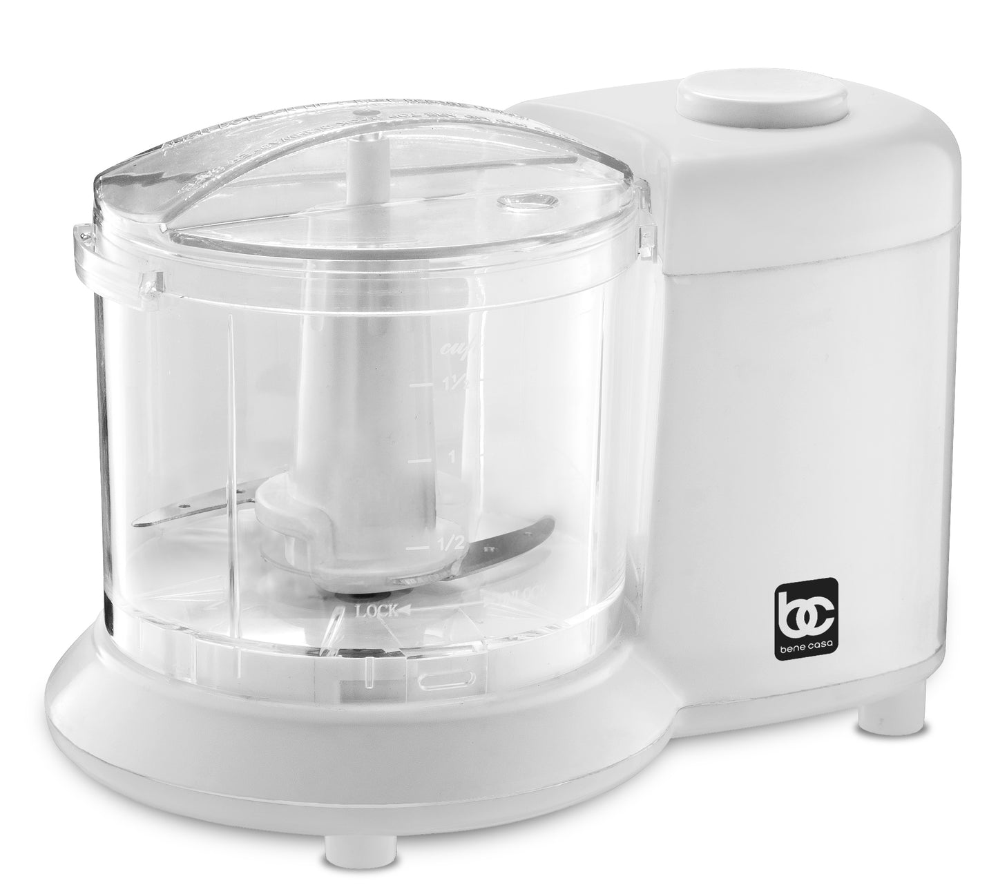 
                  
                    Bene Casa Mini Chopper in white, stainless-steel blade mini chopper, pule control, dishwasher safe chopper, mincer, dicer, powerful motor
                  
                