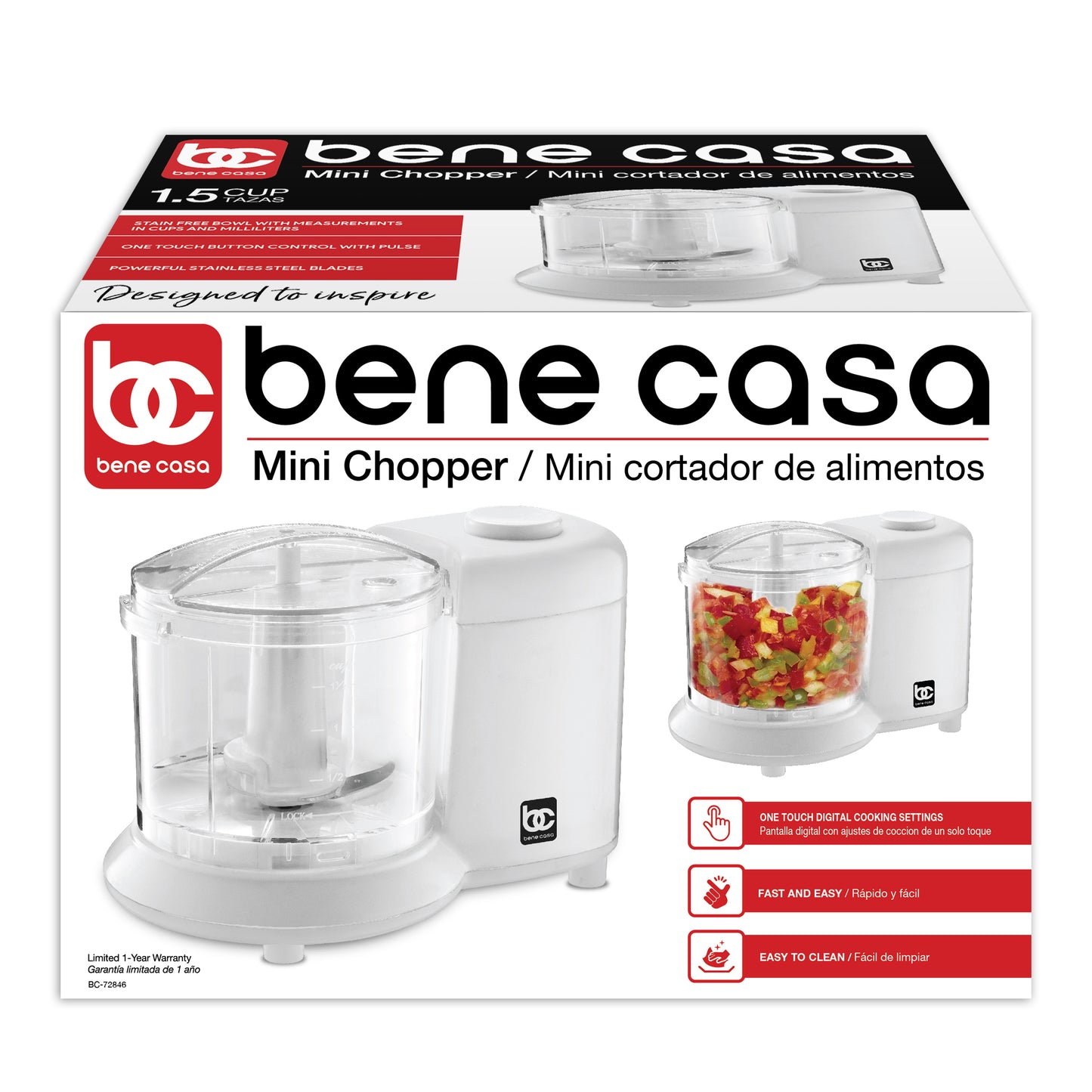 Bene Casa Mini Chopper, stainless-steel blade, pulse control, mincer