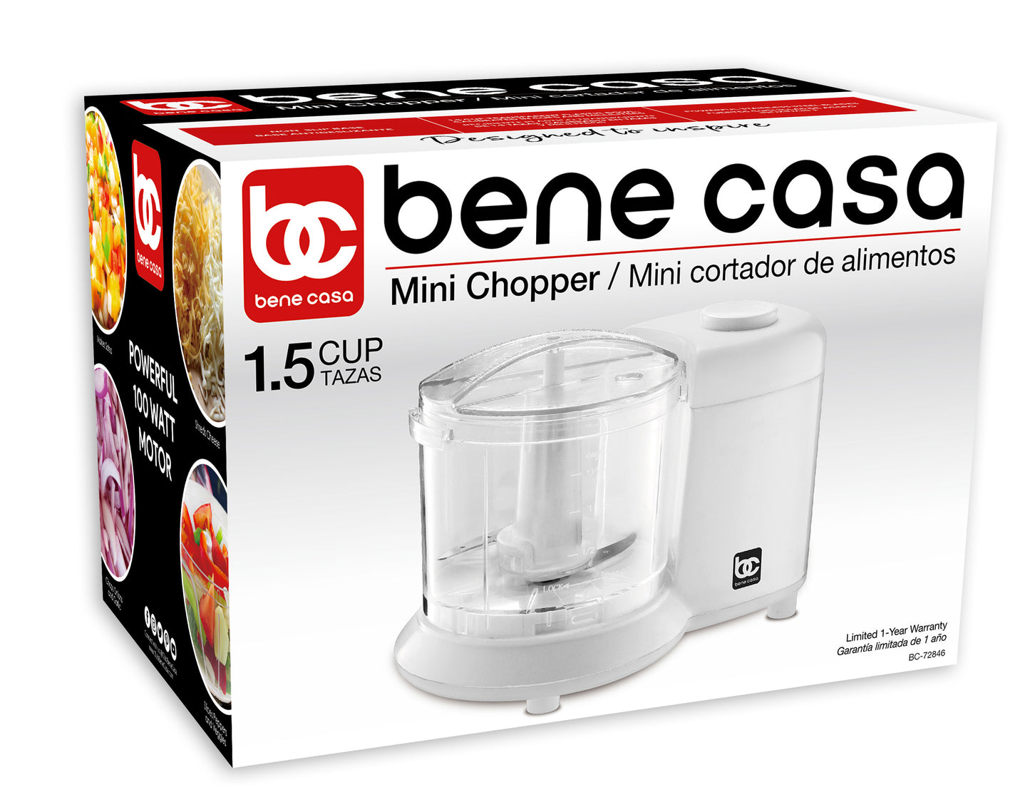 
                  
                    Bene Casa Mini Chopper in white, stainless-steel blade mini chopper, pule control, dishwasher safe chopper, mincer, dicer, powerful motor
                  
                