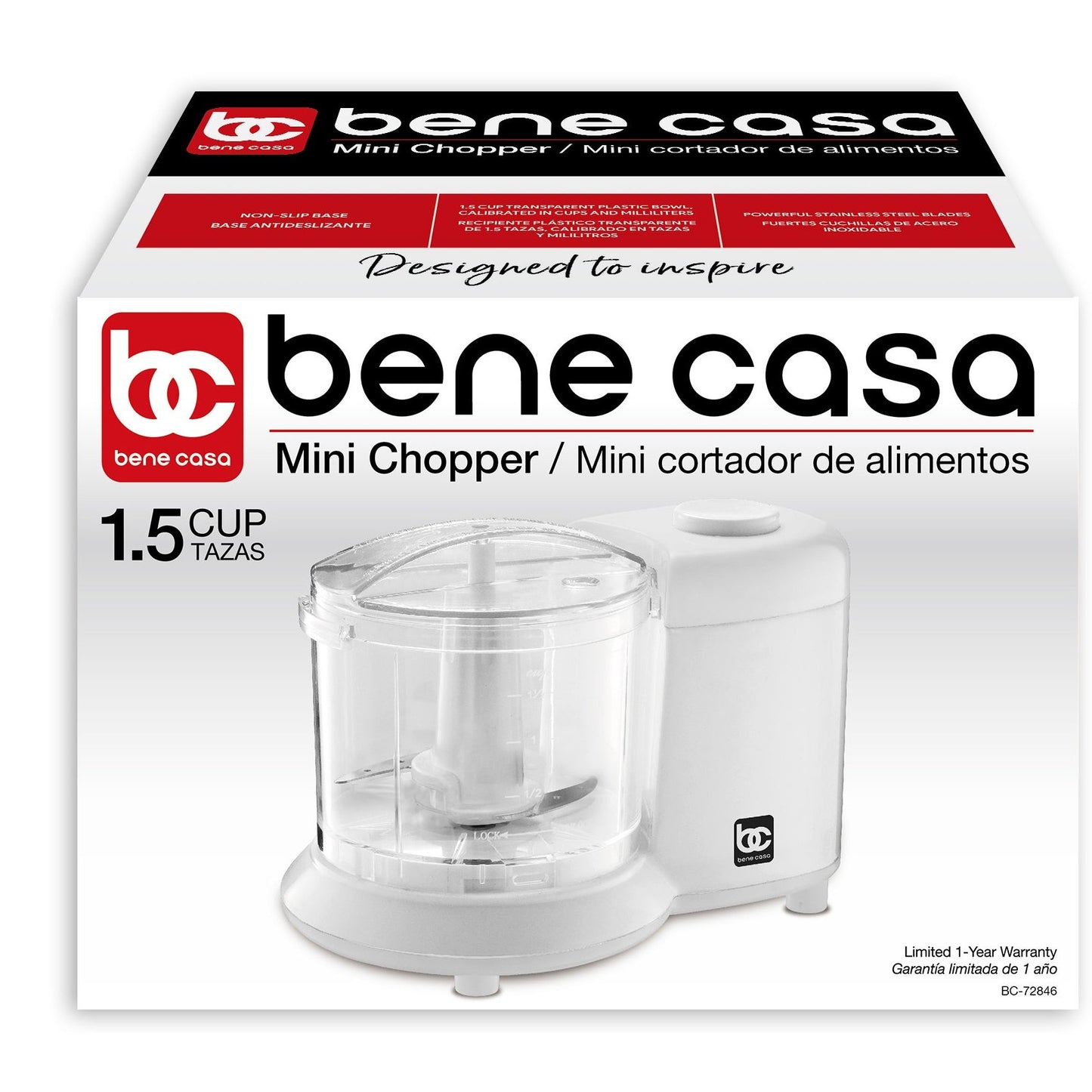 
                  
                    Bene Casa Mini Chopper, stainless-steel blade, pulse control, mincer, dicer - (3 colors)
                  
                