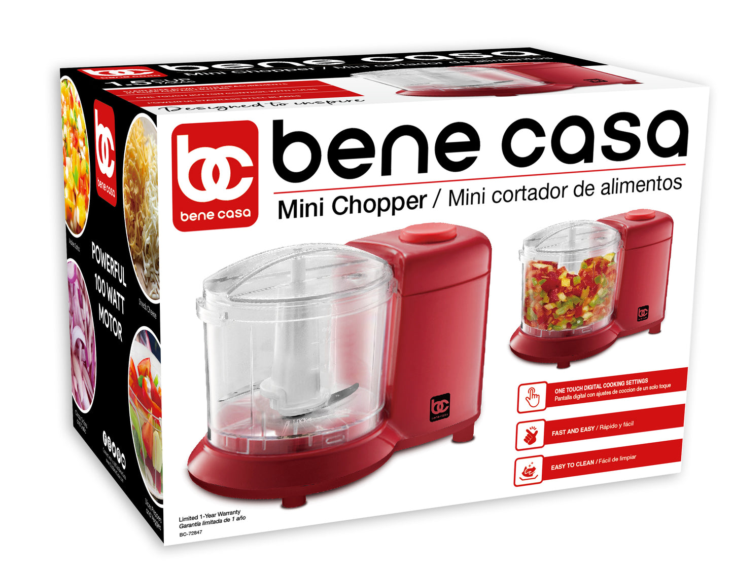 
                  
                    Bene Casa Mini Chopper in white, stainless-steel blade mini chopper, pule control, dishwasher safe chopper, mincer, dicer, powerful motor
                  
                