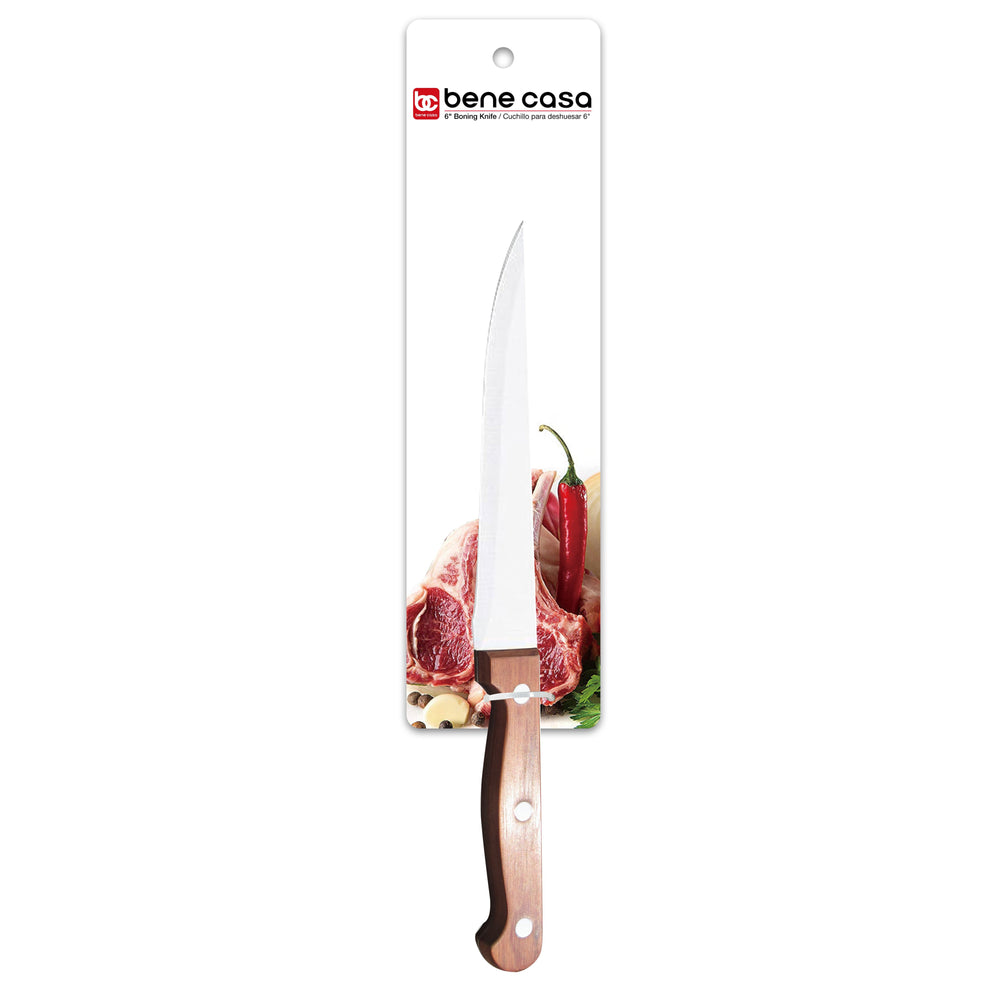 Bene Casa 6-inch boning knife with rosewood handle, stainless steel blade, full tang and triple riveted handle, balance tested boning knife