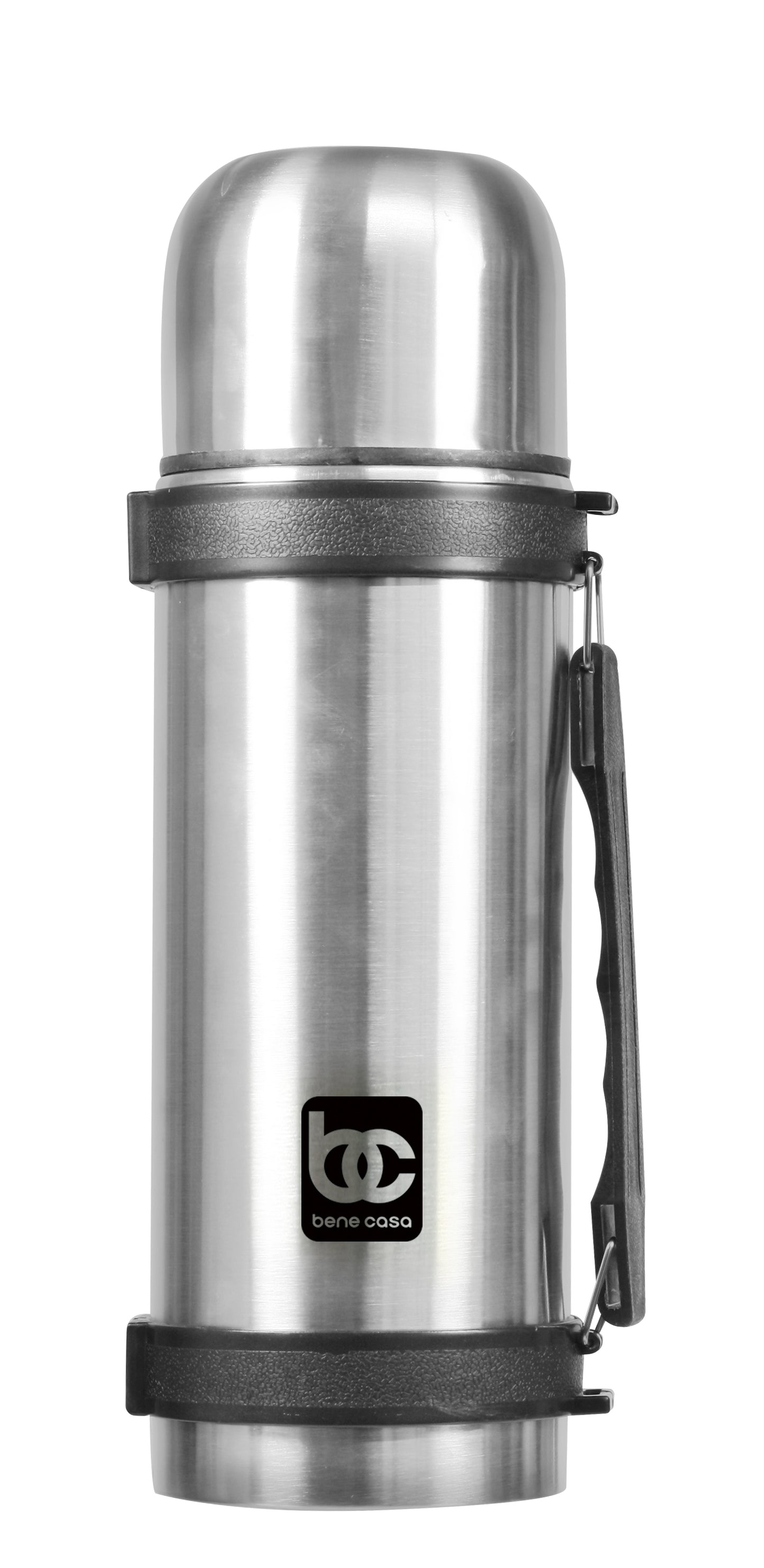 
                  
                    Bene Casa 34oz stainless-steel thermo with handle, carry strap and serving cup, unbreakable, cool touch thermo, hot or cold thermo
                  
                