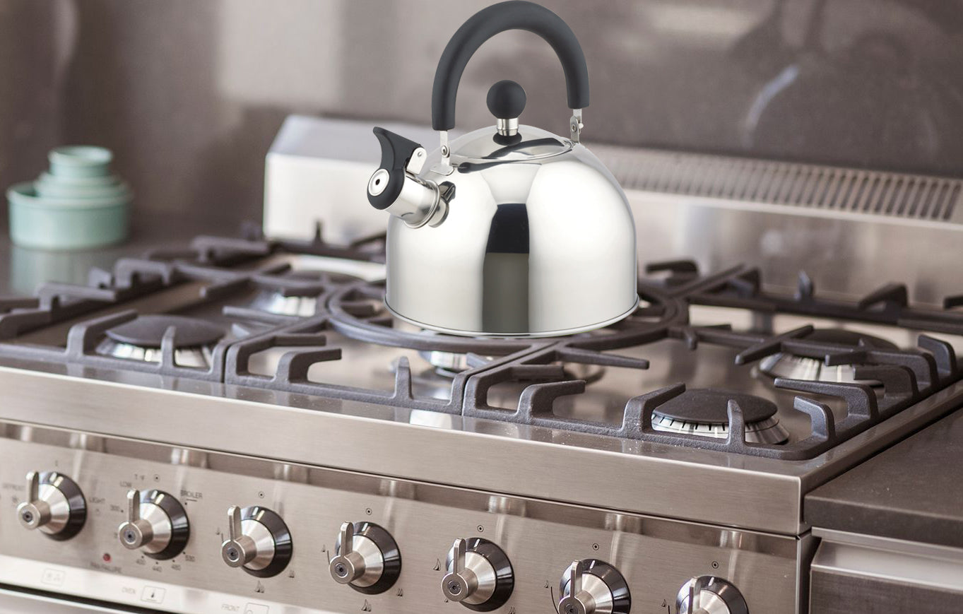 
                  
                    Bene Casa traditional, 2.5-quart stainless-steel whistling tea kettle, removable lid, stovetop kettle, cool touch handle, dishwasher safe kettle
                  
                