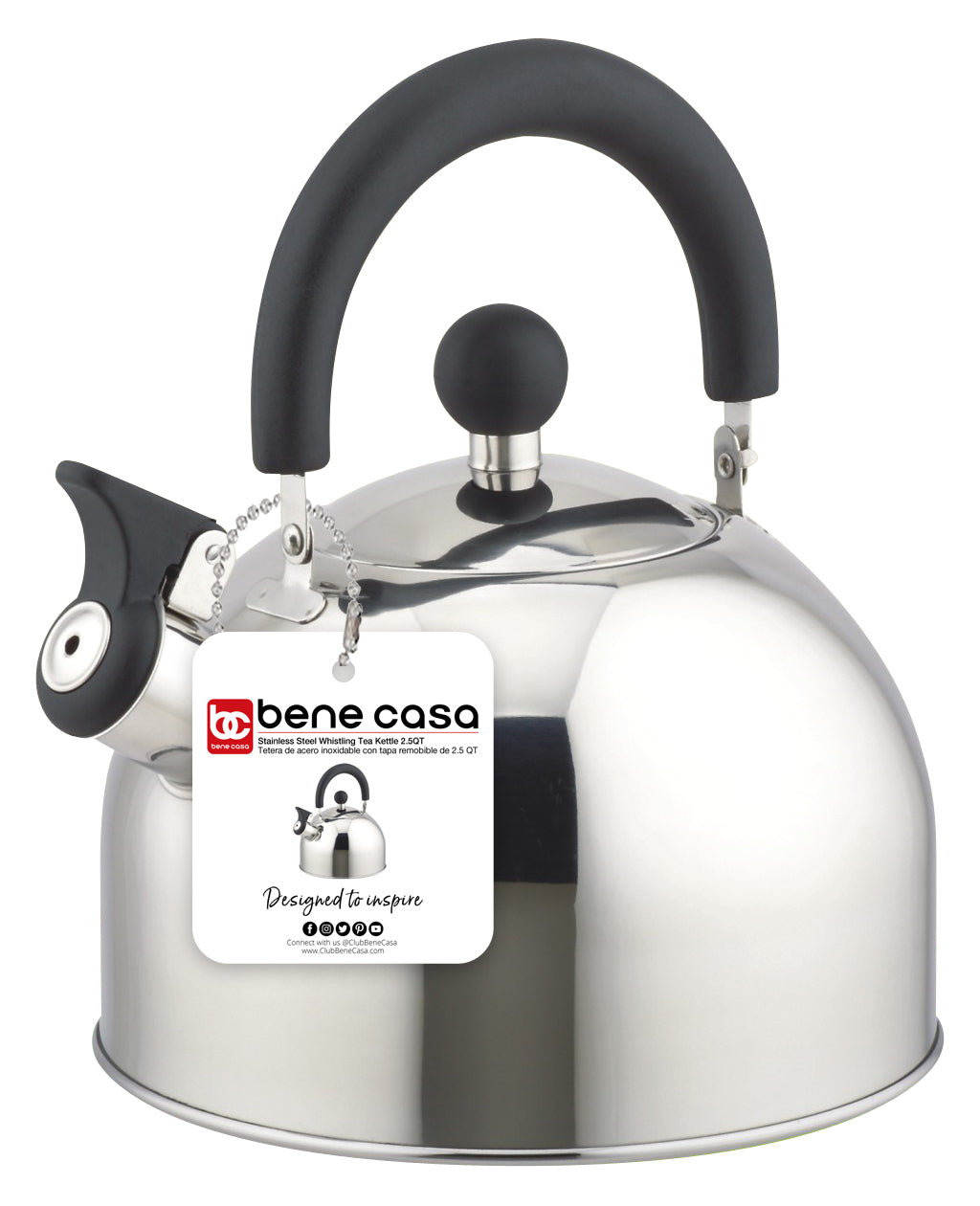 
                  
                    Bene Casa 2.5-quart stainless-steel stovetop tea kettle, removable, whistles
                  
                