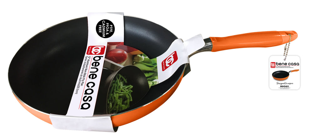 
                  
                    Bene Casa 12-inch diameter Frypan, non-stick frypan with heat resistant handle, easy clean, green, yellow or orange frypan
                  
                