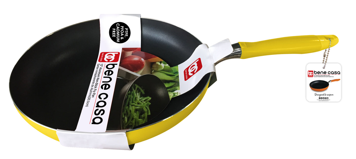 
                  
                    Bene Casa 12-inch diameter Frypan, non-stick frypan with heat resistant handle, easy clean, green, yellow or orange frypan
                  
                