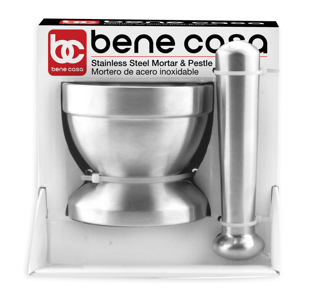 
                  
                    Bene Casa stainless-steel mortar and pestle set, stain resistant, easy to clean
                  
                