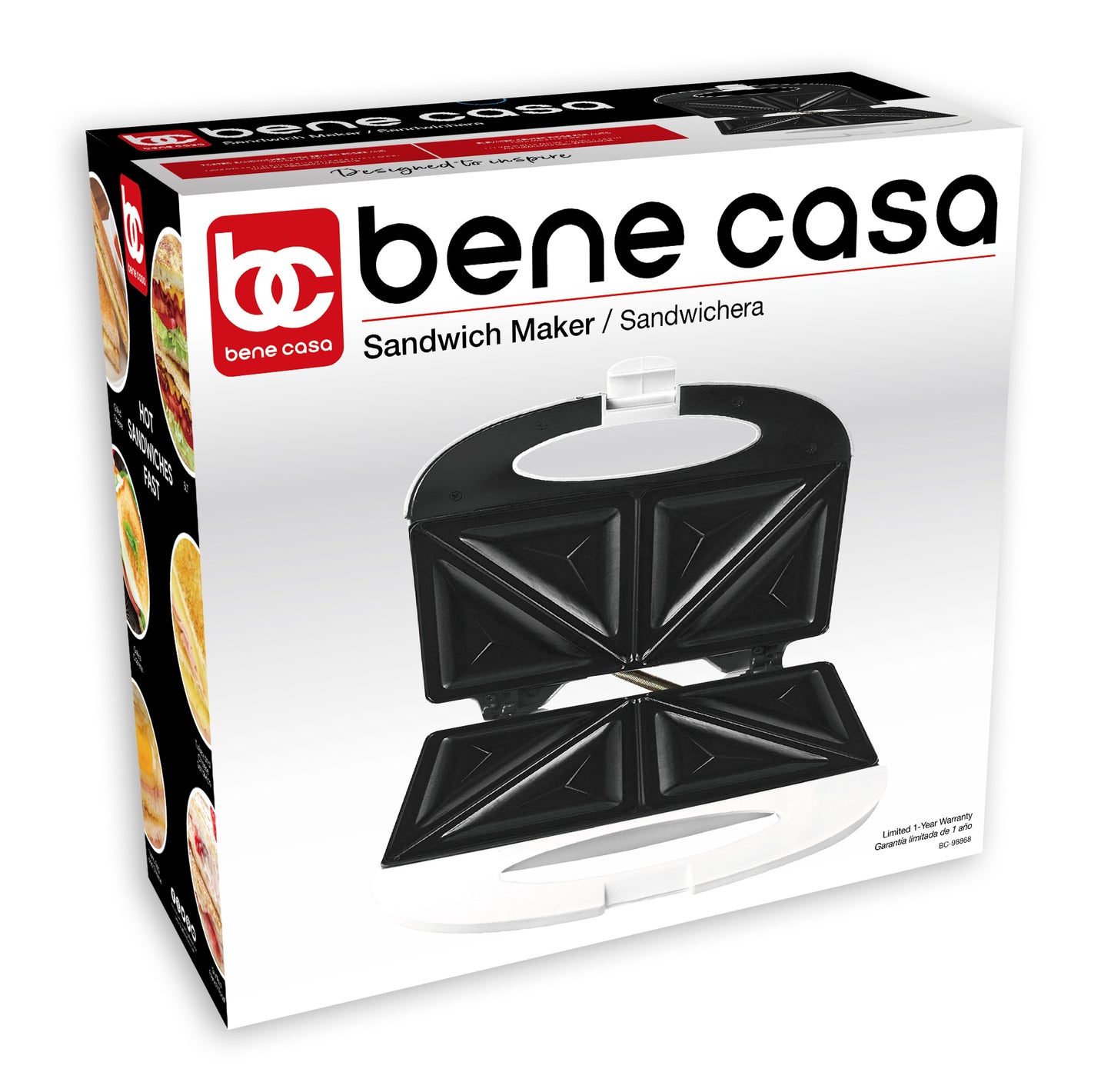 
                  
                    Bene Casa white cool touch sandwich maker, nonstick, compact, w/ locking lid
                  
                