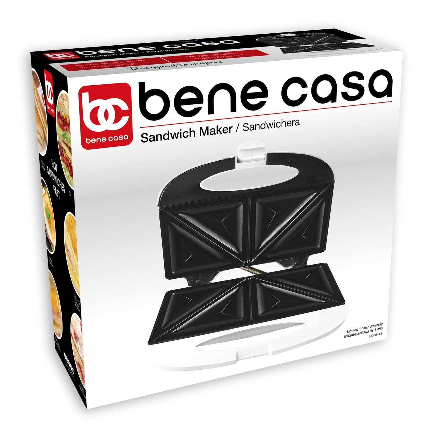 
                  
                    Bene Casa white cool touch sandwich maker, nonstick, compact, w/ locking lid
                  
                