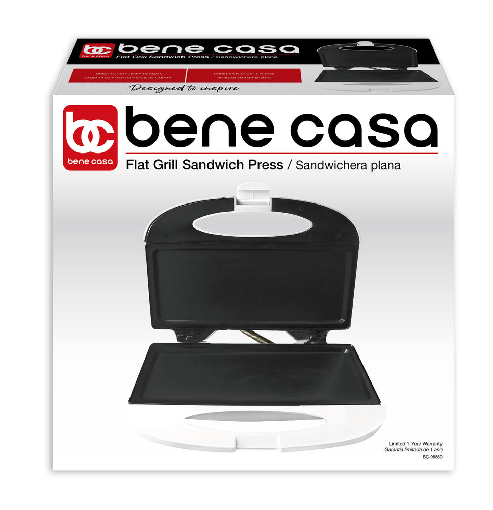 
                  
                    Bene Casa flat grill sandwich maker, cool touch, non-stick, compact, flat grid
                  
                