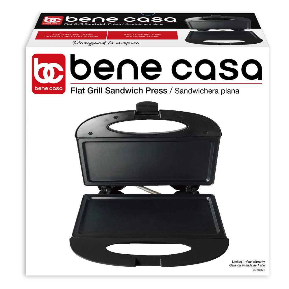 Bene Casa flat grill sandwich maker, cool touch, non-stick, compact, f