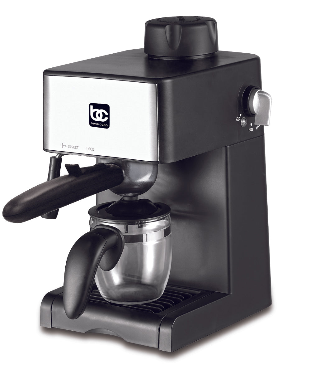 
                  
                    Bene Casa 4-cup electric espresso maker with milk frother, black with stainless steel espresso maker, cappuccino maker, latte maker
                  
                