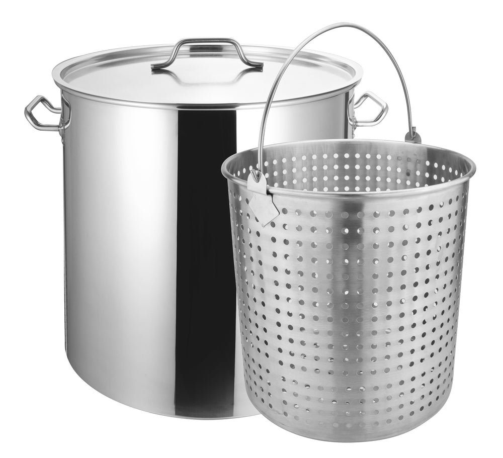Bene Casa 60Qt Stainless Steel Boiling Pot with Strainer Basket and Lid