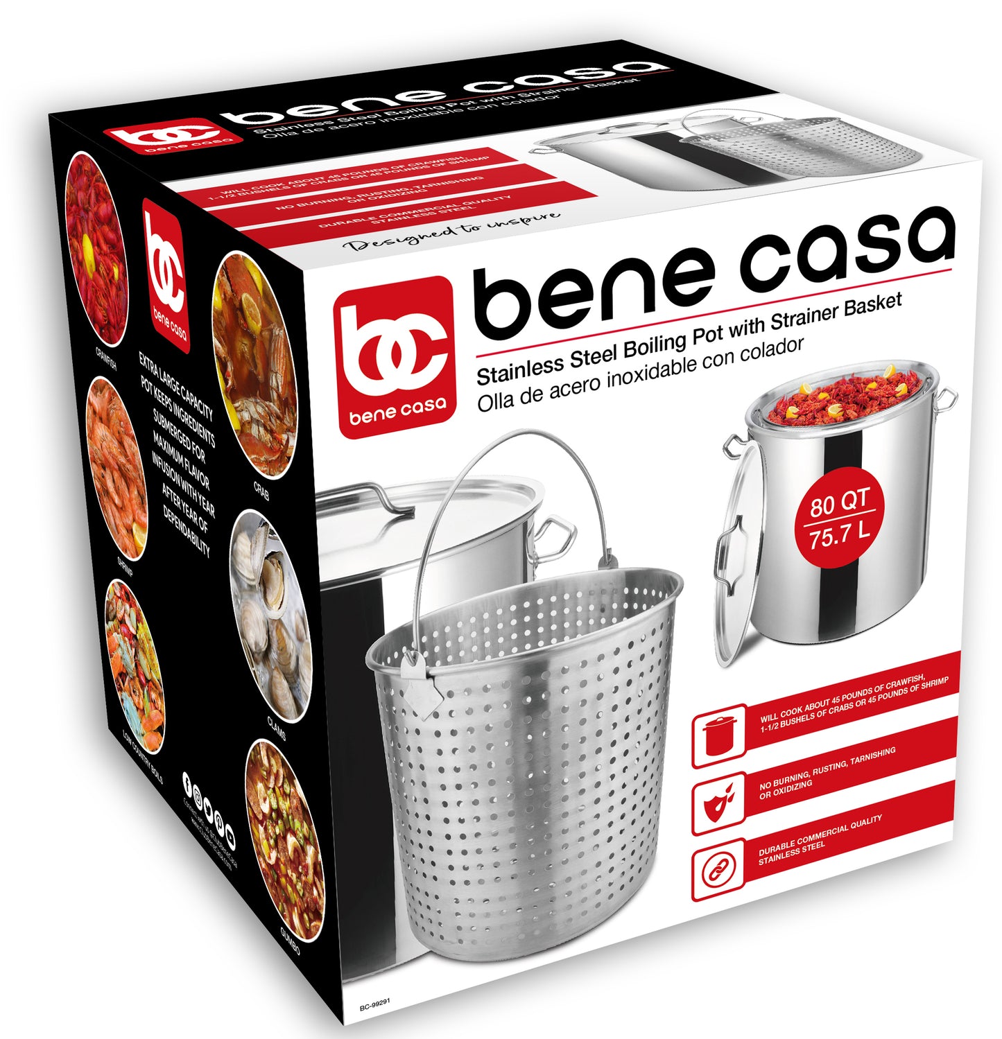 Bene Casa 5-Quart Capacity Stainless-Steel Dutch Oven w/ Glass Lid