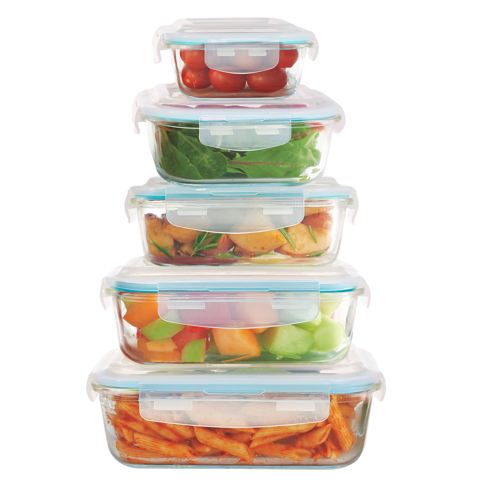 
                  
                    Bene Casa 10-piece glass food storage container set, air tight led containers, oven safe, microwave safe, freezer safe, dishwasher safe
                  
                