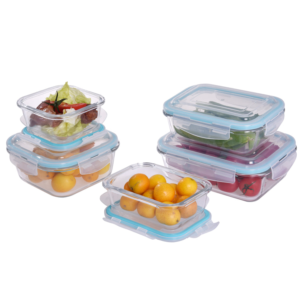 
                  
                    Bene Casa 10-piece glass food storage container set, air tight led containers, oven safe, microwave safe, freezer safe, dishwasher safe
                  
                